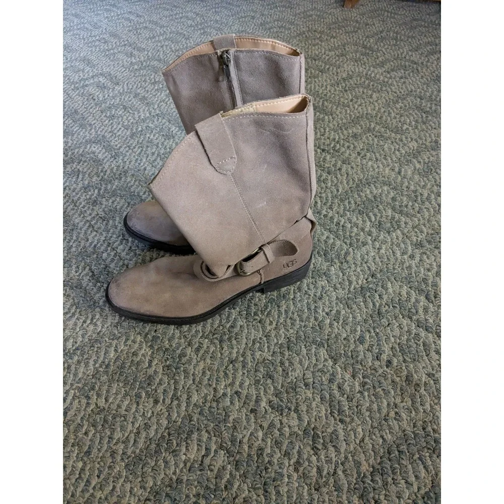 UGG Elora Suede Harness Ankle Boots Taupe Grey Mid Calf Side Zip 1112393 Mens 10